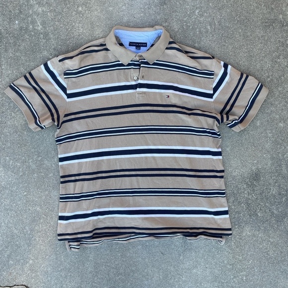 Tommy Hilfiger Men's Brown Striped Polo muscle Shirt - Picture 1 of 4
